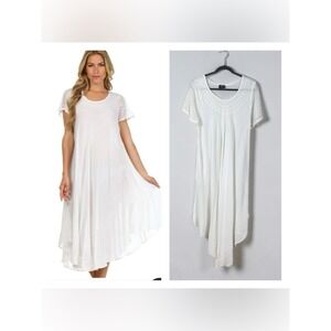 Sakkas Asymmetric Maxi Dress OS Fairy Feminine Beach Coastal Embroidered Cottage